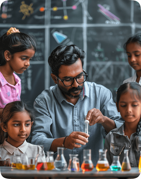 Teacher conducting a science experiment with students