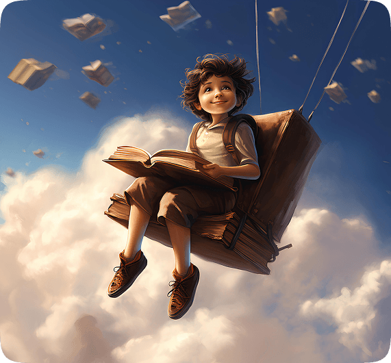 A child reading a book while swinging in the sky — Education empowerment initiative by Pararthya SDECS