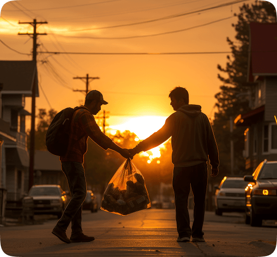 Two people helping each other at sunset — Poverty alleviation and helping the helpless initiative by Pararthya SDECS